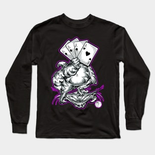 Cheshire Cat With Cards - Purple Outline Long Sleeve T-Shirt